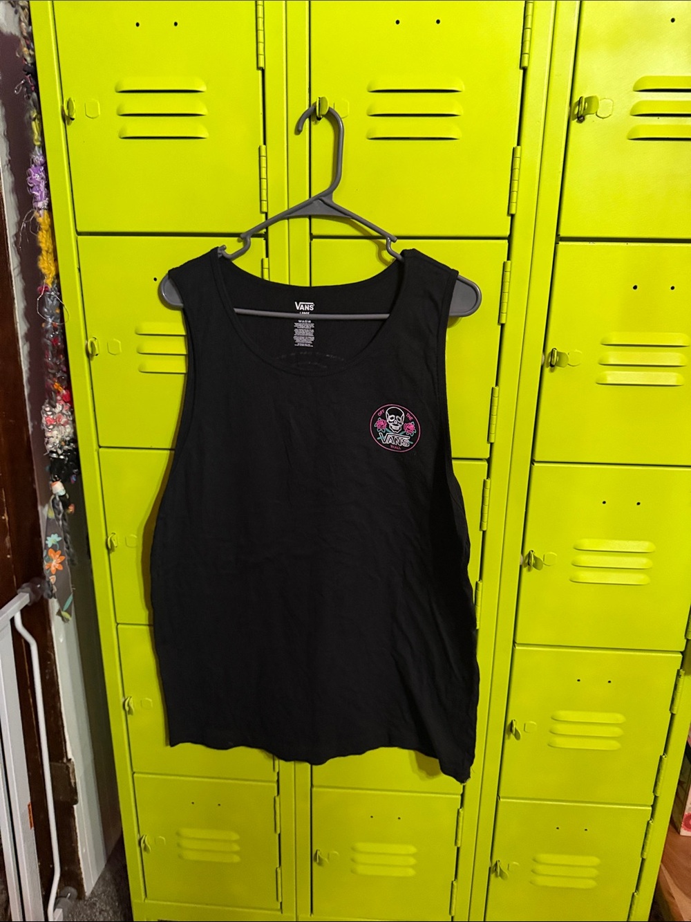Vans Black Sleeveless Tank with Pink Accent Skull Patch